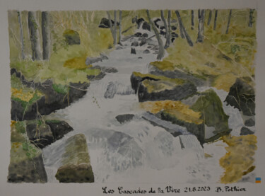 Pintura intitulada "Les Cascades de la…" por Bernard Pothier, Obras de arte originais, Aquarela Montado em Outro painel rígi…