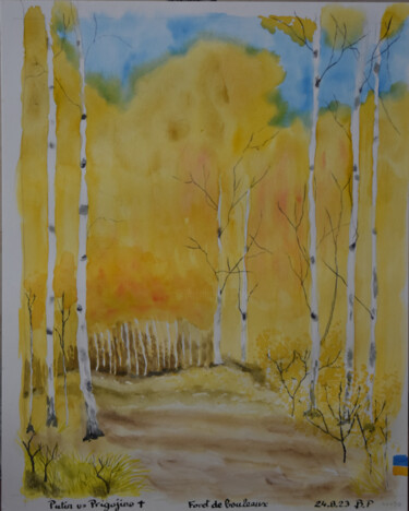 Painting titled "Forêt de bouleaux" by Bernard Pothier, Original Artwork, Watercolor