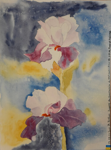 Painting titled "Iris Germanica" by Bernard Pothier, Original Artwork, Watercolor