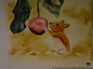 Pintura titulada "La Tentation d'Eve" por Bernard Pothier, Obra de arte original, Acuarela