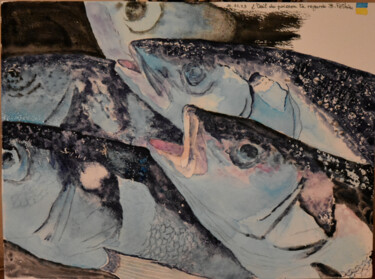 Pittura intitolato "L'oeil du poisson t…" da Bernard Pothier, Opera d'arte originale, Acquarello