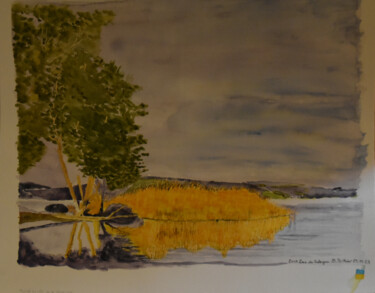 Malerei mit dem Titel "Lac du Salagou, prè…" von Bernard Pothier, Original-Kunstwerk, Aquarell