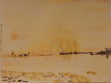 Schilderij getiteld "Coucher de soleil s…" door Bernard Pothier, Origineel Kunstwerk, Aquarel