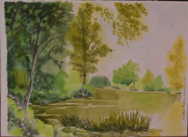 Pintura intitulada "Bord de rivière l'é…" por Bernard Pothier, Obras de arte originais, Aquarela