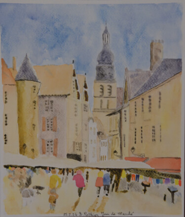 Painting titled "Jour de marché" by Bernard Pothier, Original Artwork, Watercolor
