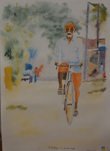 Peinture intitulée "En Inde" par Bernard Pothier, Œuvre d'art originale, Aquarelle