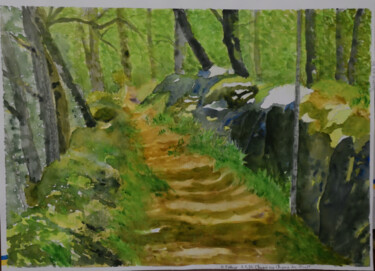 Painting titled "Chemin vers Champ d…" by Bernard Pothier, Original Artwork, Watercolor