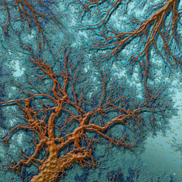 Digital Arts titled "Quercus Rubra" by Bernard Pourchet, Original Artwork, 2D Digital Work Mounted on Wood Stretcher frame