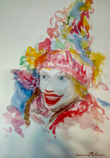 Peinture intitulée "la Clown de carnaval" par Bernard Relecom, Œuvre d'art originale, Aquarelle