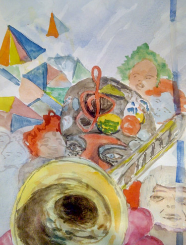 Peinture intitulée "Trompettiste du car…" par Bernard Relecom, Œuvre d'art originale, Aquarelle