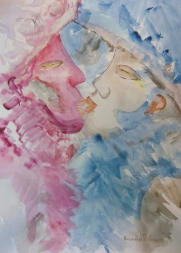 Peinture intitulée "baiser-aquarelle-ca…" par Bernard Relecom, Œuvre d'art originale, Aquarelle
