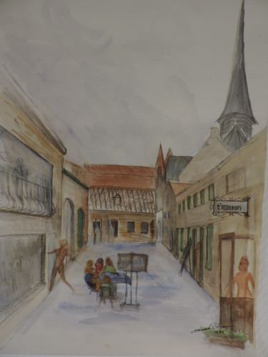 Painting titled "marché aux artistes…" by Bernard Relecom, Original Artwork, Watercolor