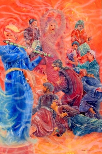 Painting titled "(09)oriental fiesta" by Bernard Renno, Original Artwork