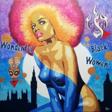 Картина под названием "WONDERFUL BLACK WOM…" - Bernard Roux, Подлинное произведение искусства, Акрил