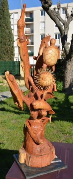 Escultura intitulada "Les Animaux Malades…" por Bernard Sabathé, Obras de arte originais, Madeira