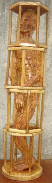 Skulptur mit dem Titel "Guantanamo Mon Amour" von Bernard Sabathé, Original-Kunstwerk, Holz