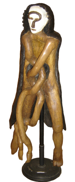 「Procrastination」というタイトルの彫刻 Bernard Sabathéによって, オリジナルのアートワーク, ウッド