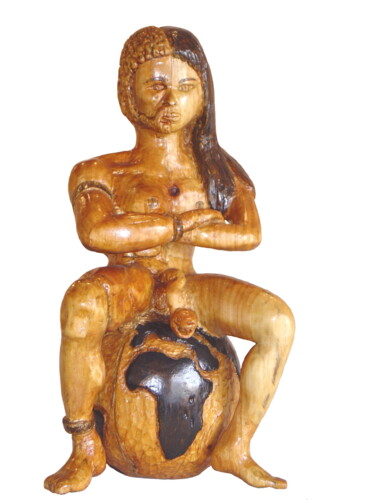 Sculpture titled "Dieu nous conchie" by Bernard Sabathé, Original Artwork, Wood