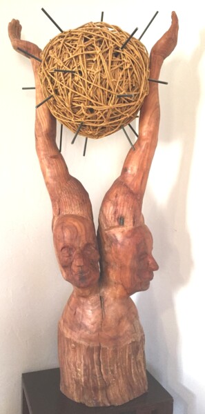 Skulptur mit dem Titel "Pandémythe" von Bernard Sabathé, Original-Kunstwerk, Holz