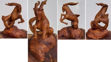 Sculpture titled "Capricorne" by Bernard Sabathé, Original Artwork, Wood