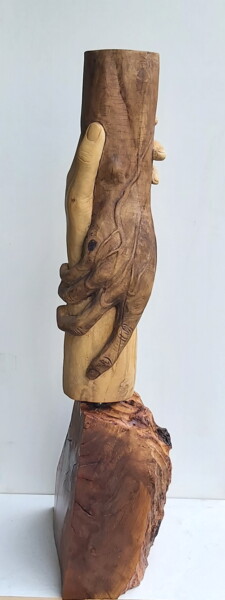 Sculpture titled "Au secours..." by Bernard Sabathé, Original Artwork, Wood