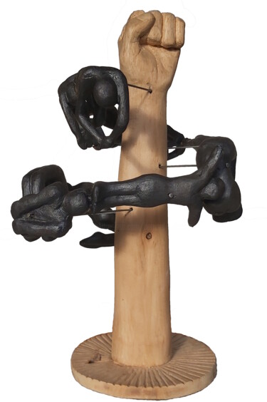 Skulptur mit dem Titel "Révolution" von Bernard Sabathé, Original-Kunstwerk, Holz