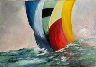 Peinture intitulée "les voiliers dans l…" par Bernard Schembri, Œuvre d'art originale, Huile