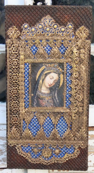 Painting titled "Vierge Marie" by Sylvie Schemith, Original Artwork, Acrylic Mounted on Wood Stretcher frame