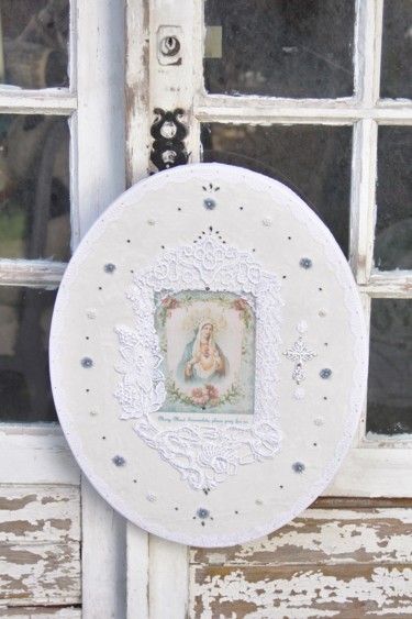 纺织艺术 标题为“Tableau Vierge Mari…” 由Sylvie Schemith, 原创艺术品, 布