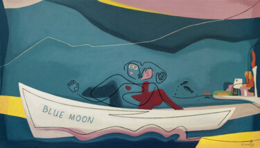 Malerei mit dem Titel "BLUE MOON" von Bernard Simunovic, Original-Kunstwerk, Acryl