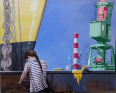 Schilderij getiteld "sur le quai" door Bernard Suel, Origineel Kunstwerk, Acryl