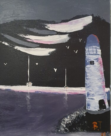 Peinture intitulée "Le phare de nuit" par Bernard Tisserant, Œuvre d'art originale, Acrylique Monté sur Châssis en bois