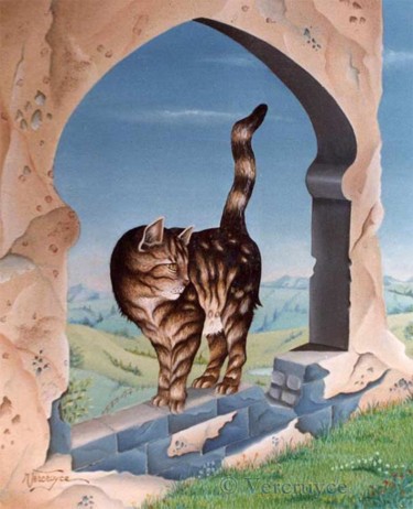 Painting titled "Le chat arabesque" by Bernard Vercruyce, Original Artwork