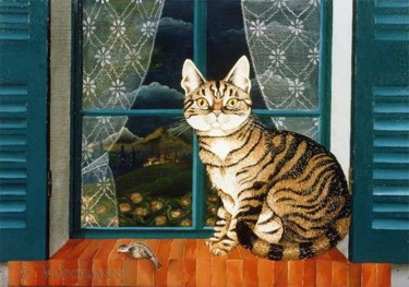 Painting titled "Le chat des villes" by Bernard Vercruyce, Original Artwork