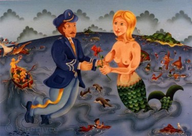 Peinture intitulée "La fleur de mer. -…" par Bernard Vercruyce, Œuvre d'art originale, Huile