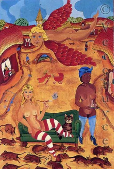 Картина под названием "Mort de vivre - (19…" - Bernard Vercruyce, Подлинное произведение искусства, Масло
