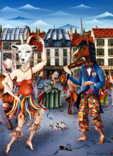 Peinture intitulée "Le carnaval - 1983" par Bernard Vercruyce, Œuvre d'art originale, Huile