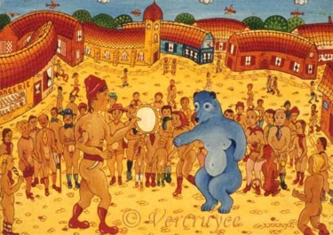 Peinture intitulée "L'ours bleu.1977" par Bernard Vercruyce, Œuvre d'art originale, Huile