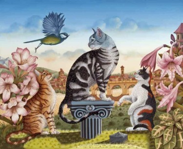 Peinture intitulée "Entre chats" par Bernard Vercruyce, Œuvre d'art originale, Huile