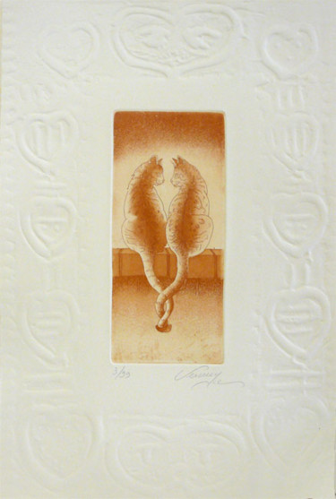 Gravures & estampes intitulée "Les amoureux ( eaux…" par Bernard Vercruyce, Œuvre d'art originale, Eau-forte