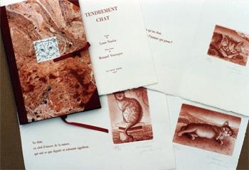 Gravures & estampes intitulée "Tendrement Chat" par Bernard Vercruyce, Œuvre d'art originale, Gravure