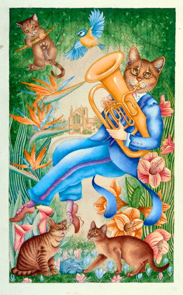 Painting titled "le-tuba" by Bernard Vercruyce, Original Artwork, Gouache