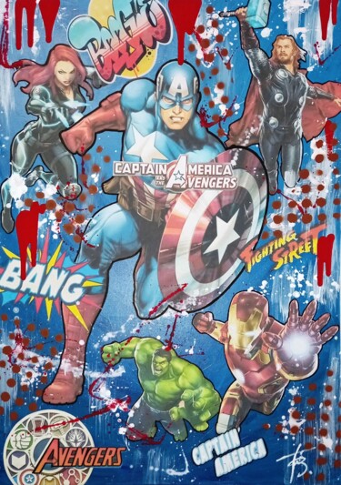 Pintura titulada "Captain america" por Bernard Xavier, Obra de arte original, Acrílico