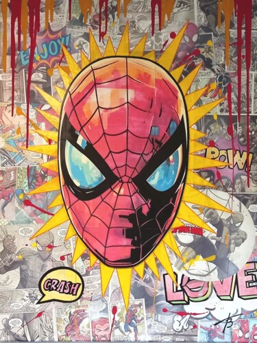 Картина под названием "SPIDER-MAN in Pop-a…" - Bernard Xavier, Подлинное произведение искусства, Коллажи