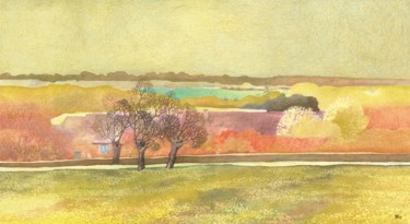 Dessin intitulée "Paysage d'Autry" par Bernard Zwegers, Œuvre d'art originale, Crayon