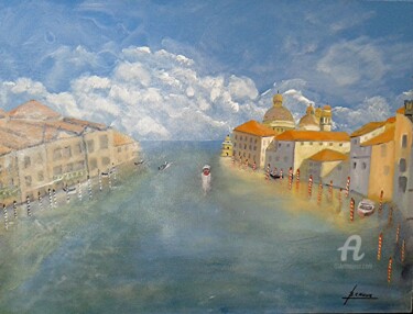 Painting titled "Brume sur Venise" by Bernard Cahue, Original Artwork, Oil