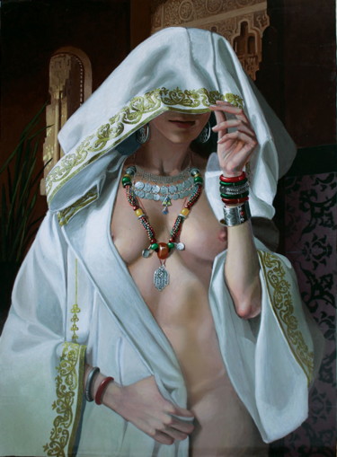 Painting titled "Femme encapuchonnée" by Bernard Ciochetti, Original Artwork, Acrylic