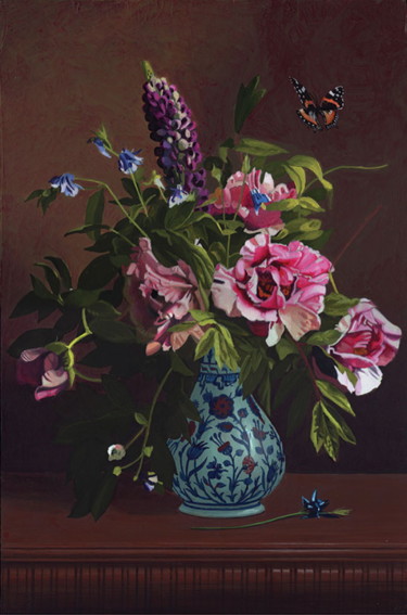 Pintura intitulada "Bouquet au Papillon" por Bernard Ciochetti, Obras de arte originais, Acrílico