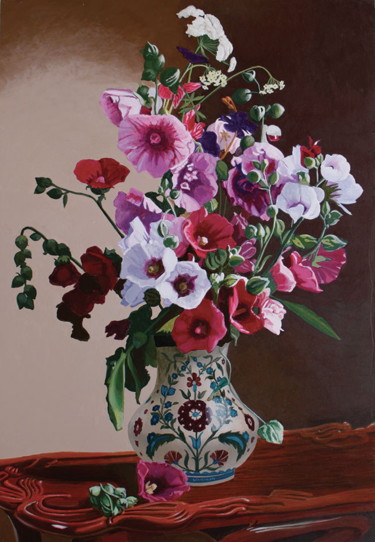 Картина под названием "Bouquet de cosmos" - Bernard Ciochetti, Подлинное произведение искусства, Акрил