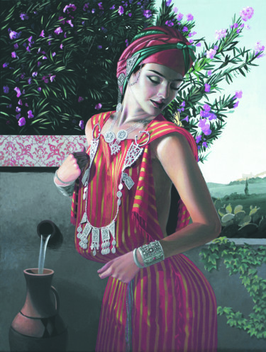 Painting titled "La jeune fille au p…" by Bernard Ciochetti, Original Artwork, Acrylic
